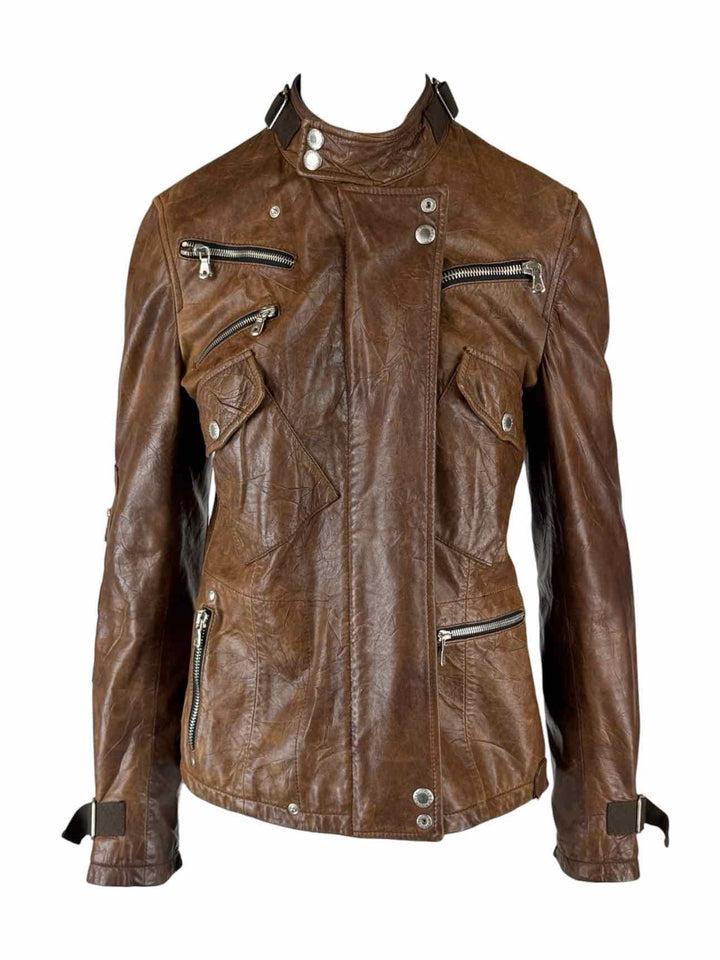 Dolce & Gabbana Size 42 Vintage Sheepskin Leather Biker Jacket