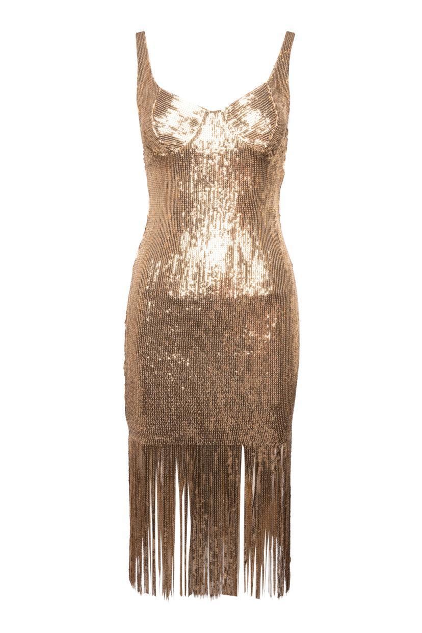 Nadine Merabi Size S Gold Fringe Sequin Dress
