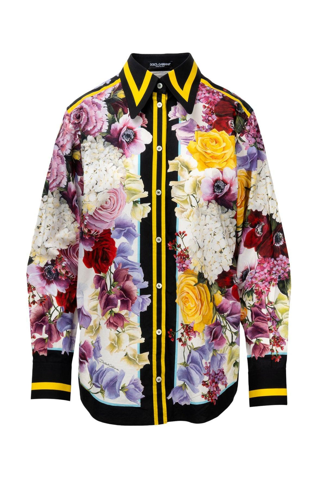 Dolce & Gabbana Size L Floral Contrast Trim Detail Shirt