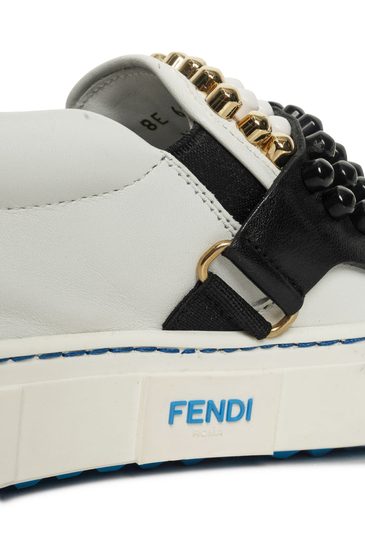 Fendi Size 35 Karl Loves Fendi Studded Leather Slip-On Sneaker