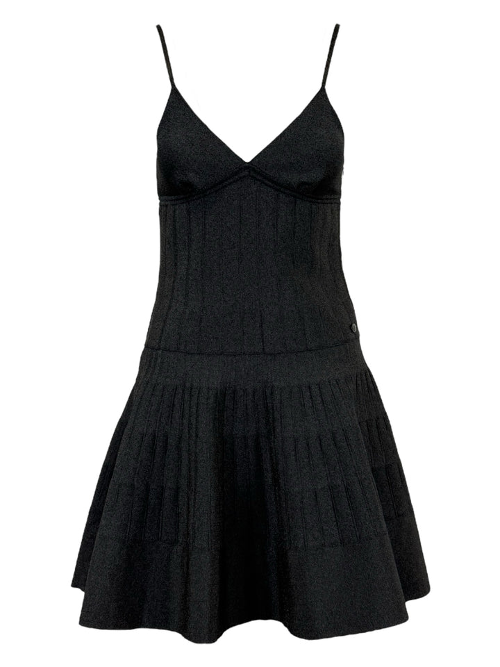 Chanel Size 38 Metallic Knit V Neck Dress