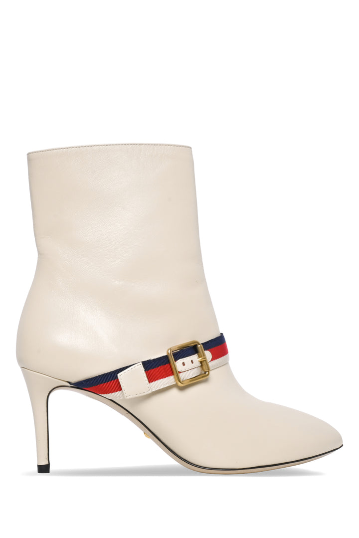 Gucci Size 36.5 Sylvie Web Trim Accent Leather Ankle Boots