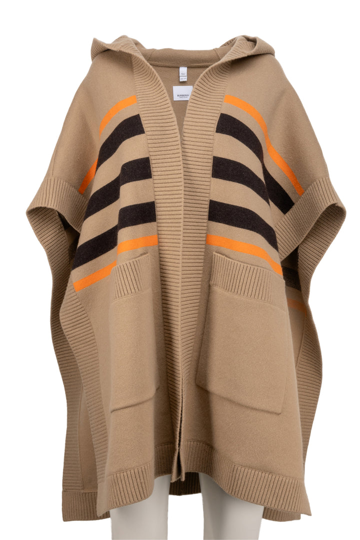 Burberry Size OS Logo Striped Wool & Cashmere Blend Poncho