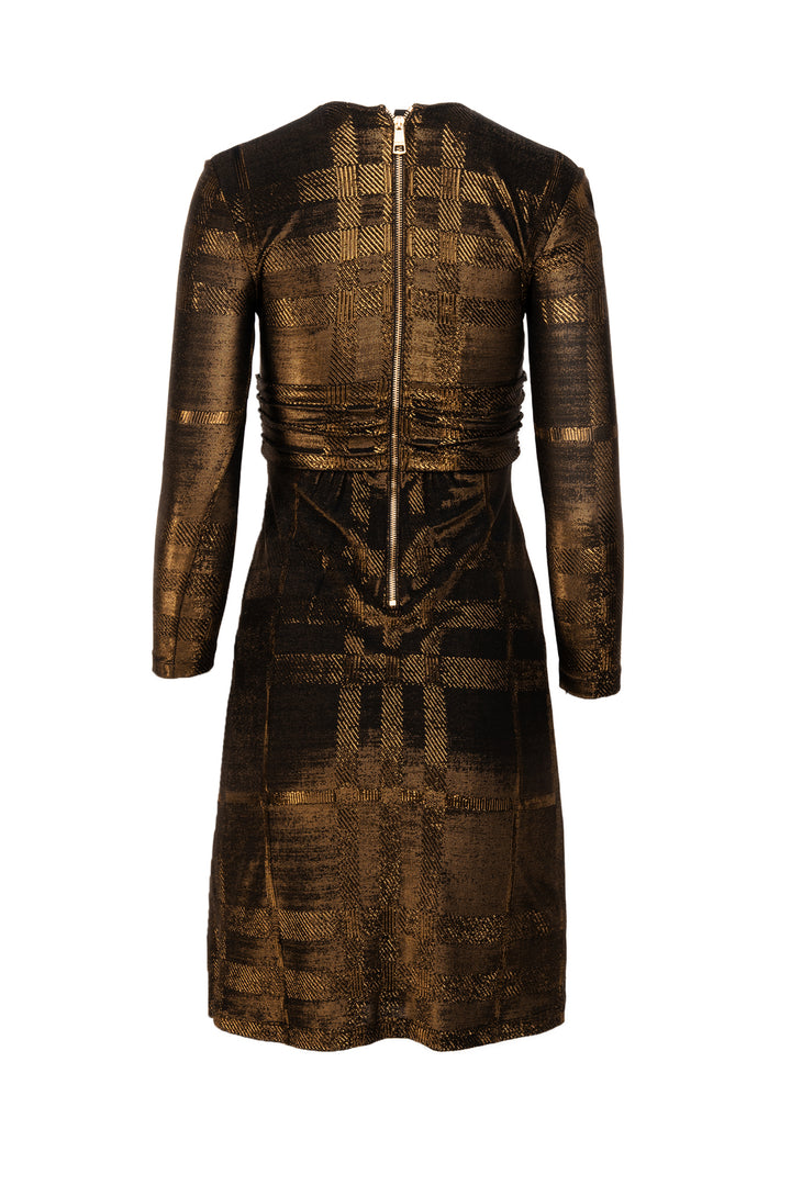 Burberry Size 2 Metallic Bronze Check Print Knit Dress