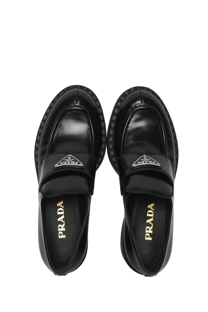 Prada Size 38 Chocolate Brushed Leather Loafers