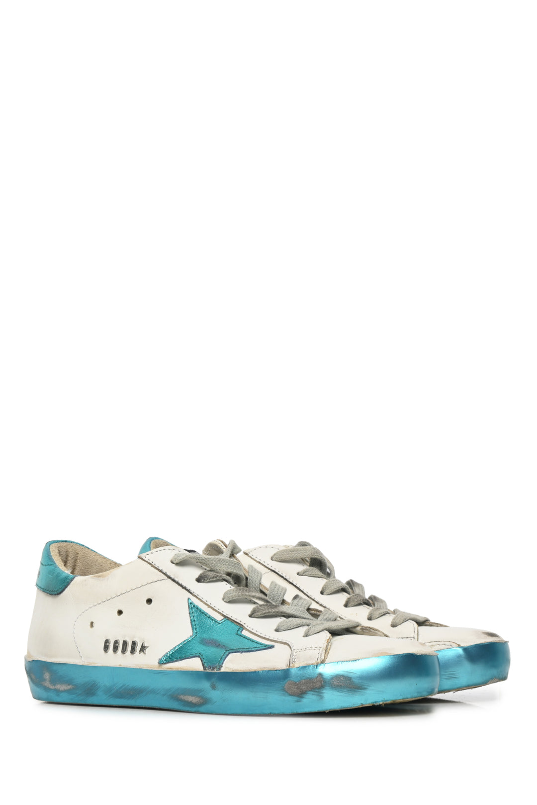 Golden Goose Size 37 Superstar Distressed Metallic Leather Low Top Sneaker