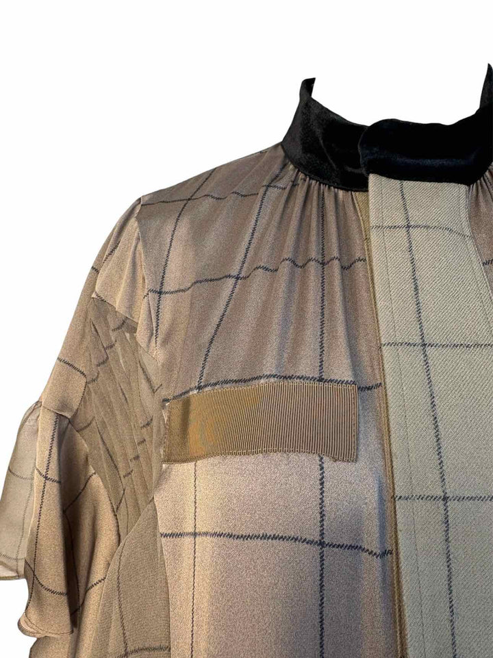 Sacai Size 3 Windowpane Print Drawstring Dress