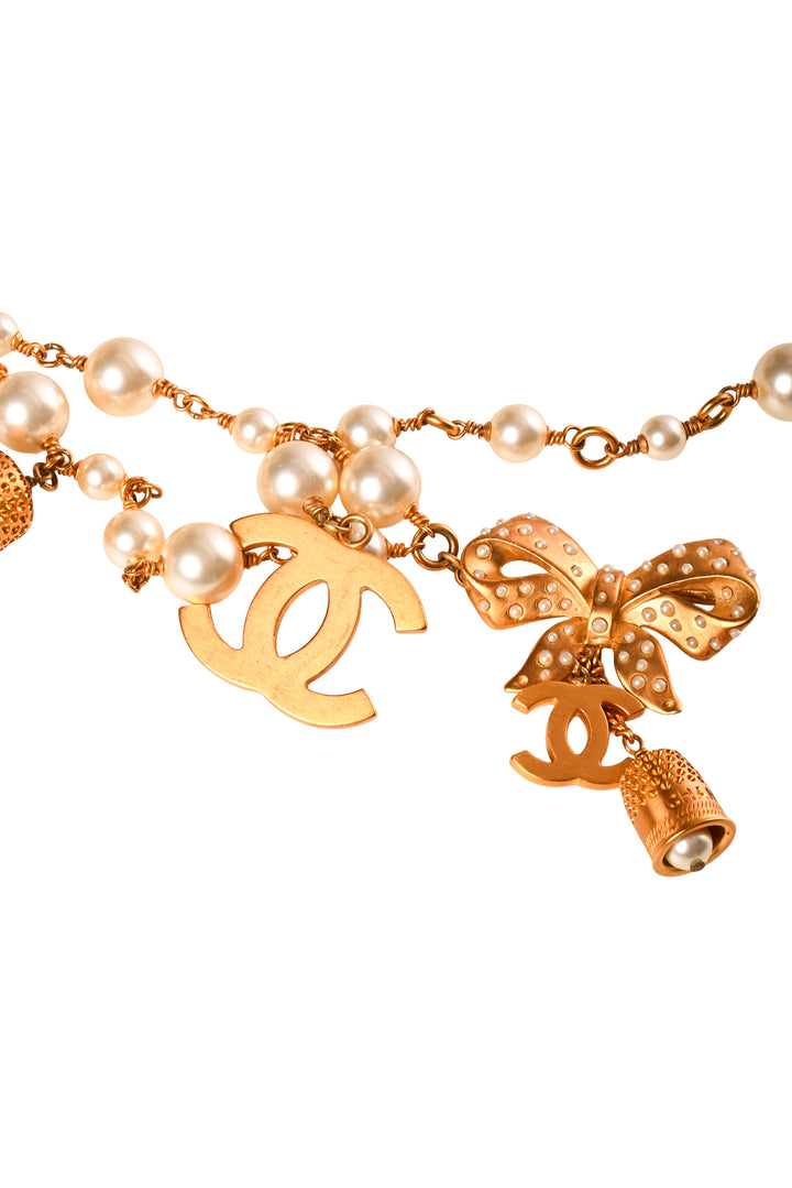 Chanel 2003 Faux Pearl Bow & Bells Chain Belt