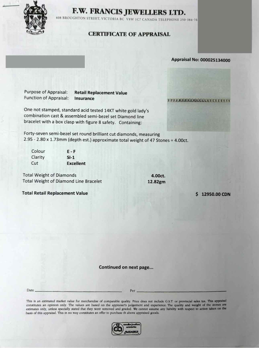 14K White Gold Diamond Tennis Bracelet