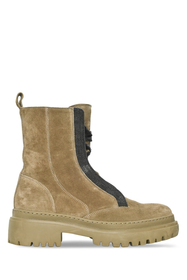 Brunello Cucinelli Size 39 Monili Trim Suede Lace Up Boots