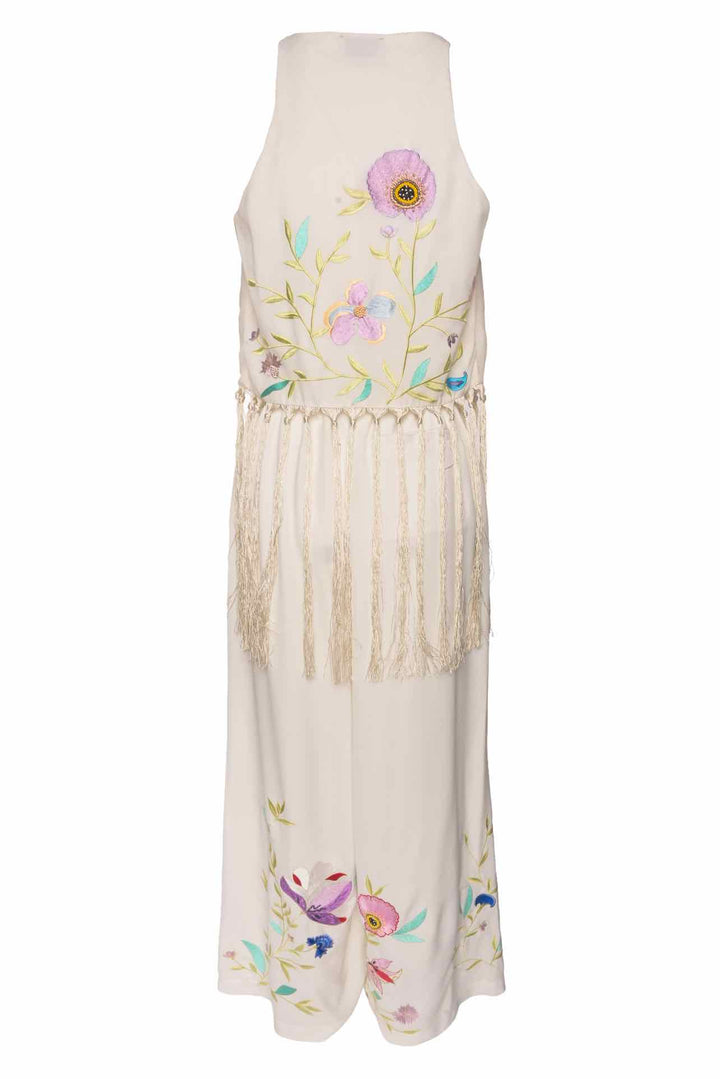 Forte_Forte Size 2 Heaven Sleeveless Fringe Floral Top & Pant Set