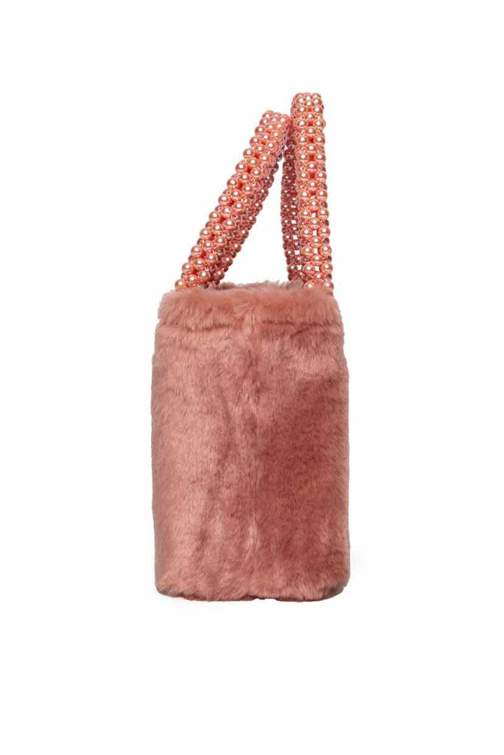 Shrimps Faux Fur Beaded Handle Bag