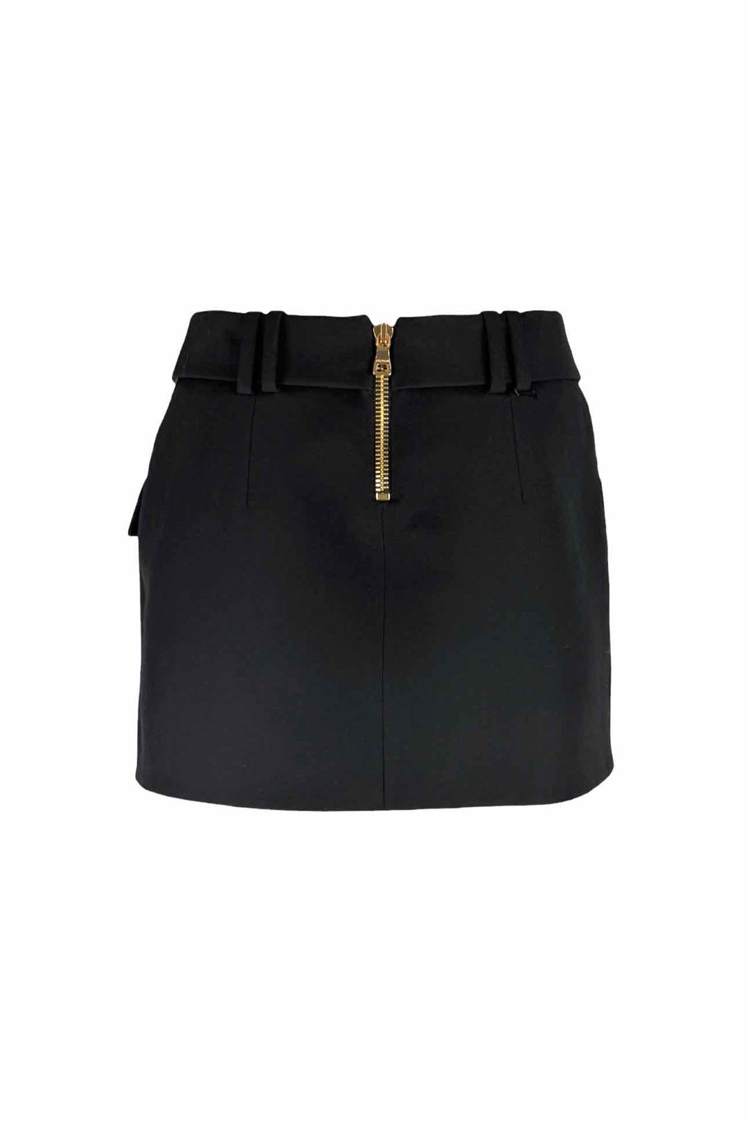 Balmain Size 36 Belted Low Rise Wool Mini Skirt