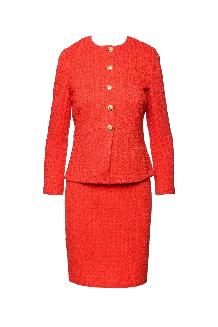 St. John Size 2 Tweed Button Up Jacket & Sleeveless Midi Dress Set