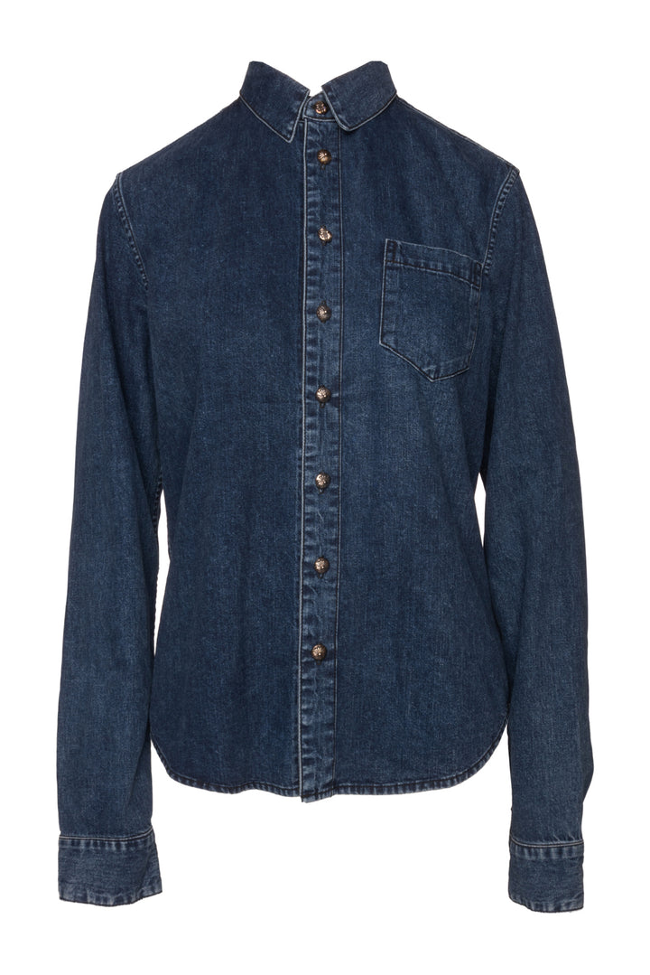 Chrome Hearts Size S Leather Cross Applique Denim Shirt