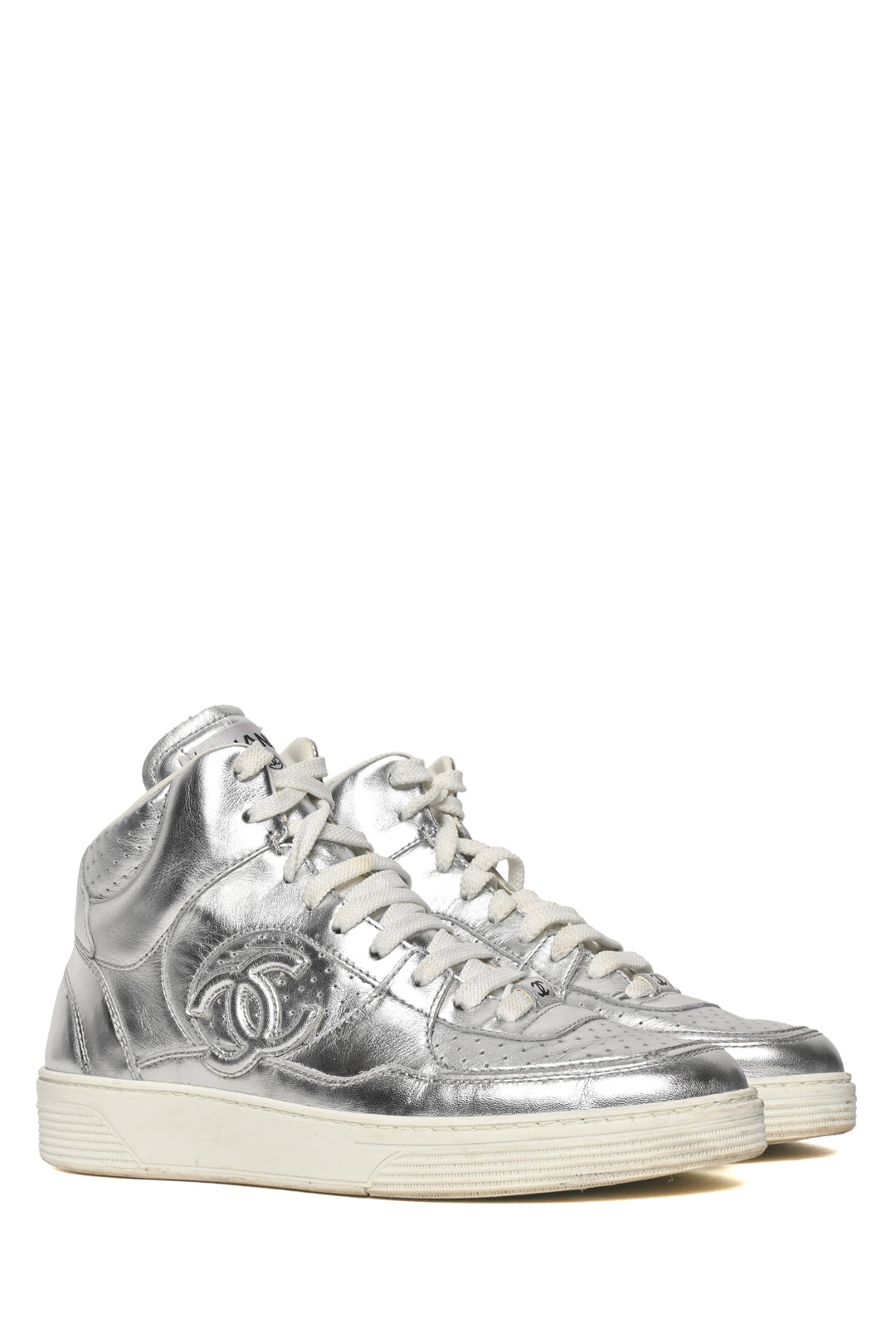 Chanel Size 38.5 High Top CC Sneakers