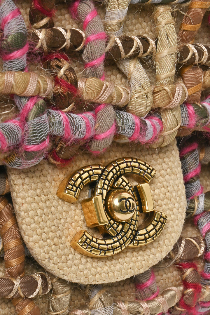 Chanel 2014-2015 Resort Paris-Dubai Woven & Pom-Pom Classic Flap Shoulder Bag