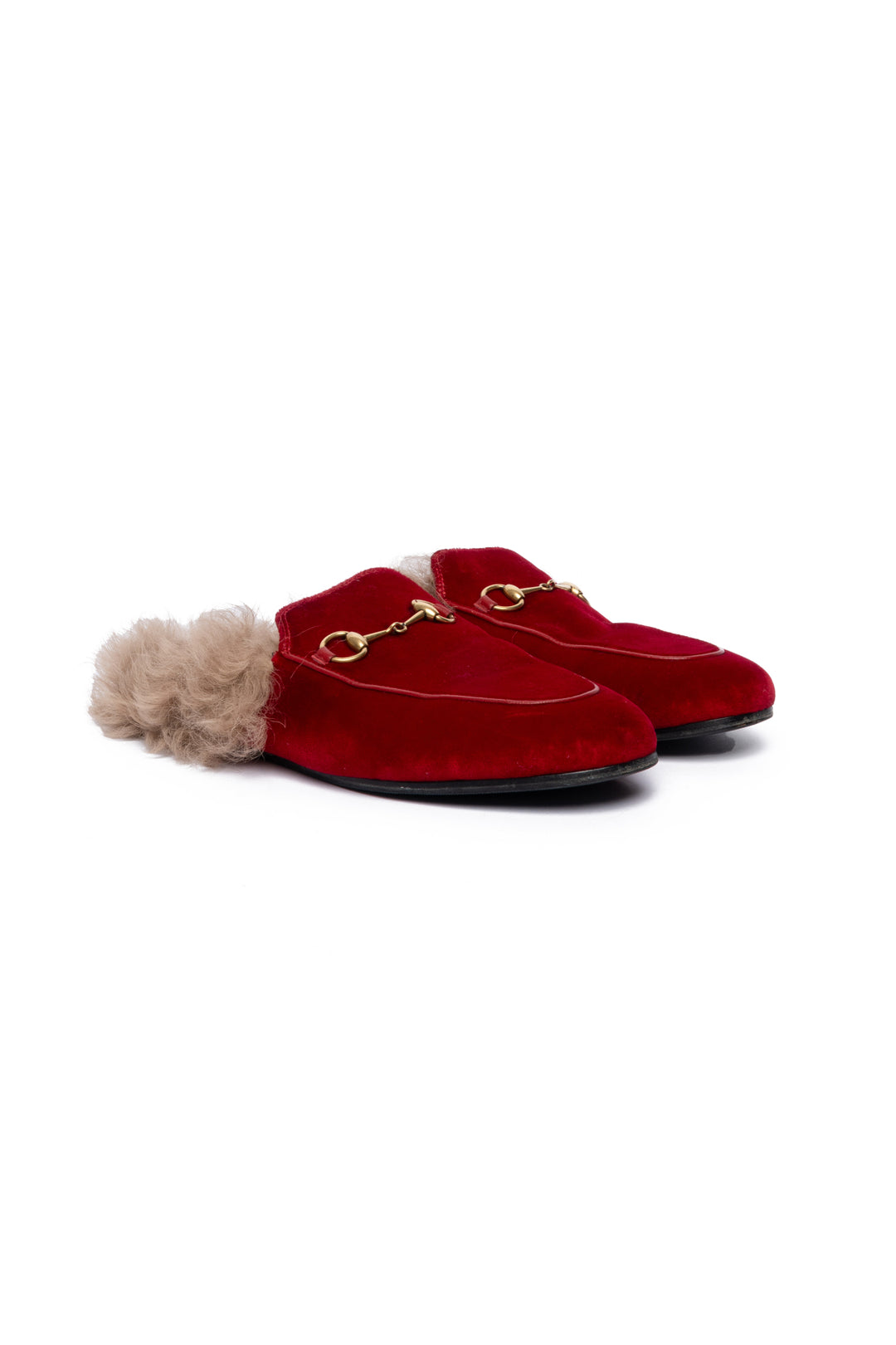 Gucci Velvet Fur Lined Princetown Horsebit Mule