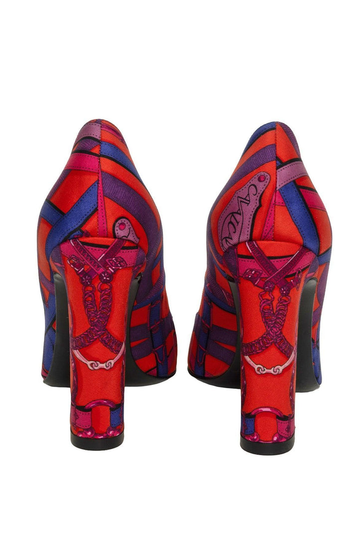 Hermes Size 36 Cavalcadour Silk Scarf Print Square Toe Pumps
