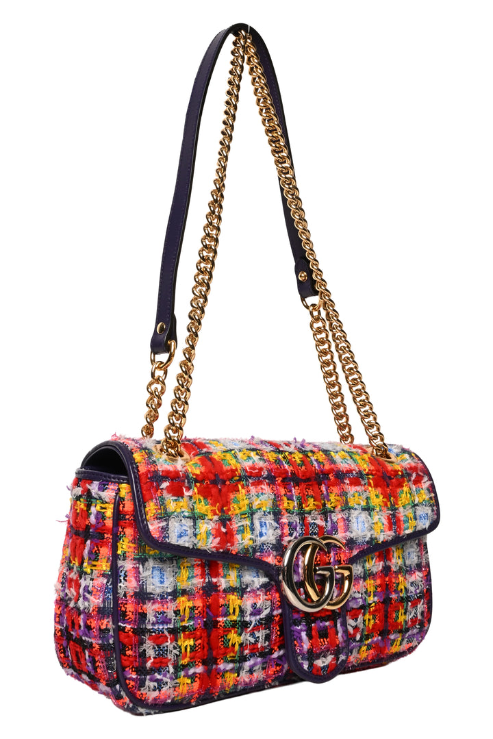 Gucci Tweed Calfskin GG Marmont Shoulder Bag