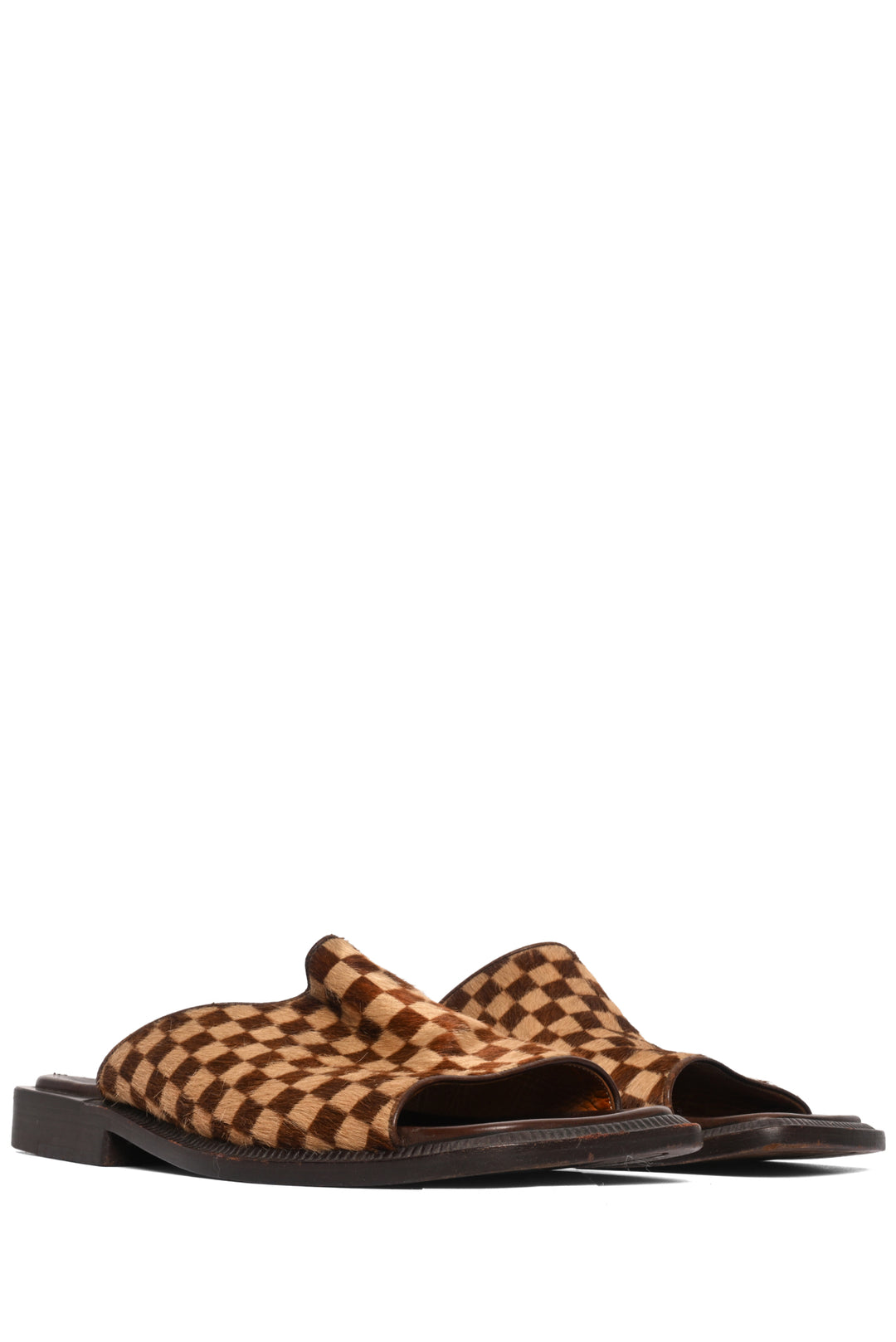 Louis Vuitton Size 8.5 Damier Ebene Print Calf Hair Slide Sandals