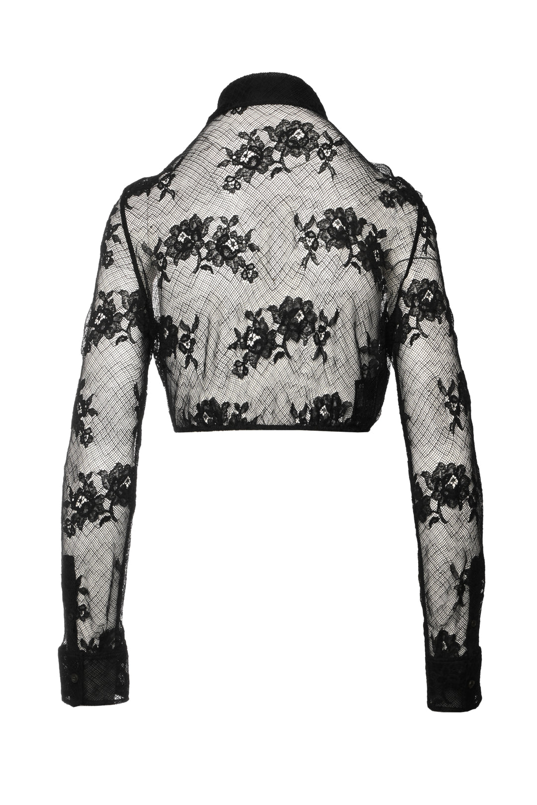 Prada Size 38 2022 Floral Lace Flocked Logo Crop Shirt