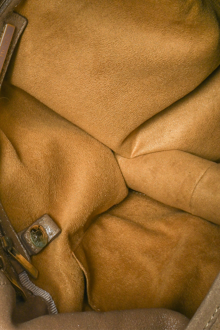 Jimmy Choo Bardia Perforated Metallic Suede Buckle Strap Hobo Shoulder Bag