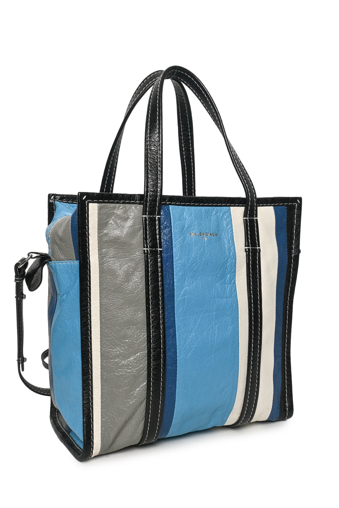 Balenciaga F/W 2017 Striped Lambskin Small Bazar Shopper Tote