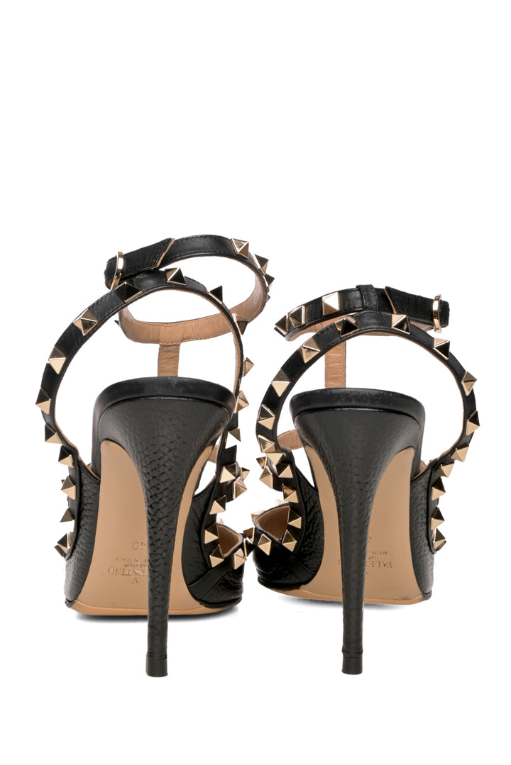 Valentino Size 40 Rockstud Grainy Leather Ankle Strap Pumps