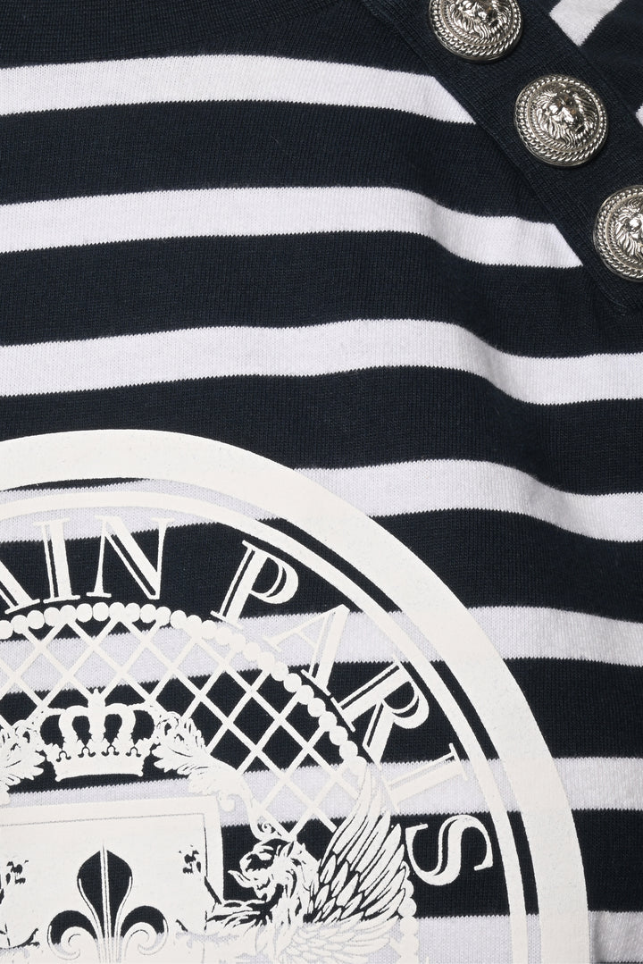 Balmain Size 42 Striped Logo Lgslv Tops