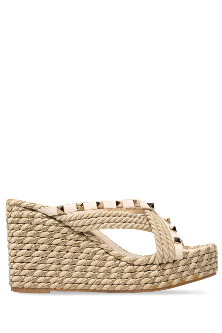 Valentino Size 38 Rockstud Torchon Wedge Sandals