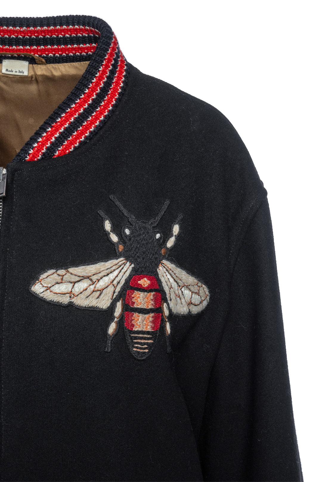 Gucci Size 44 Men's 2017 Bee Embroidered Wool Varsity Jacket