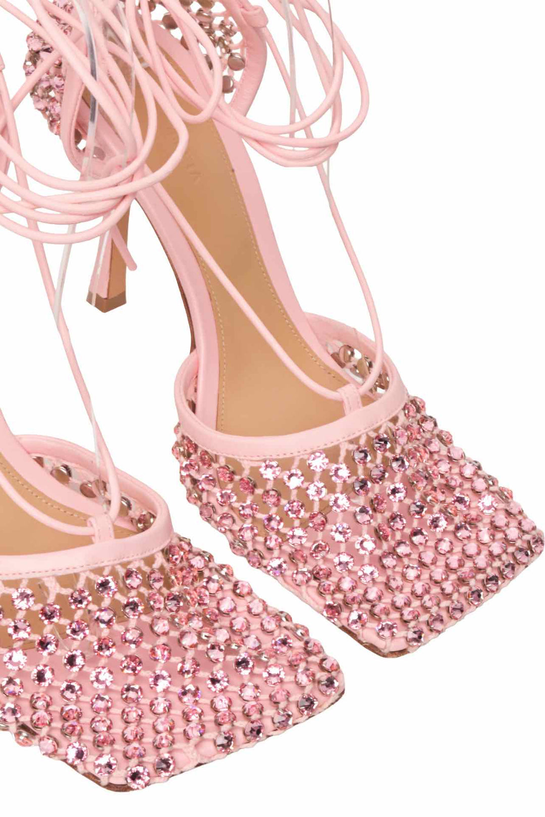 Bottega Veneta Size 41 Stretch Lace Up Crystal Sandals