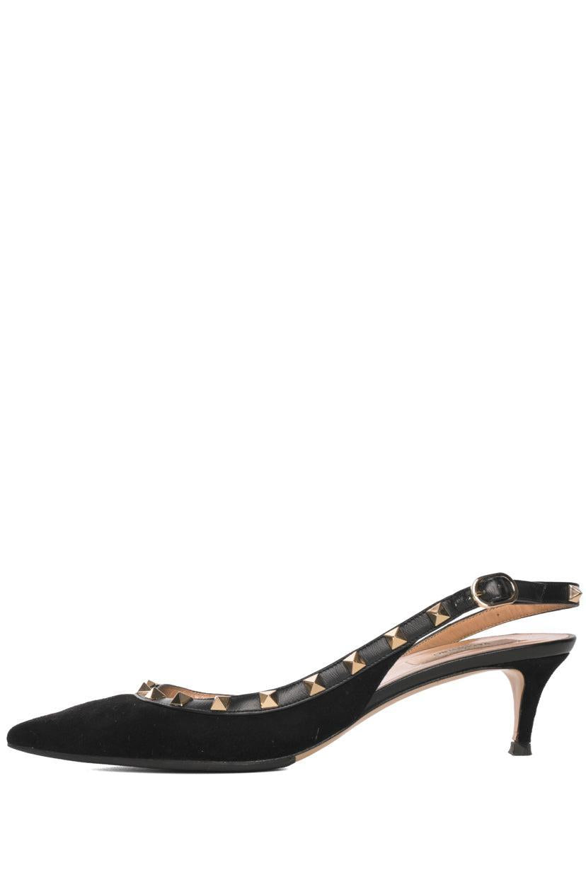 Valentino Size 40.5 Rockstud Pointed Toe Slingback Pumps