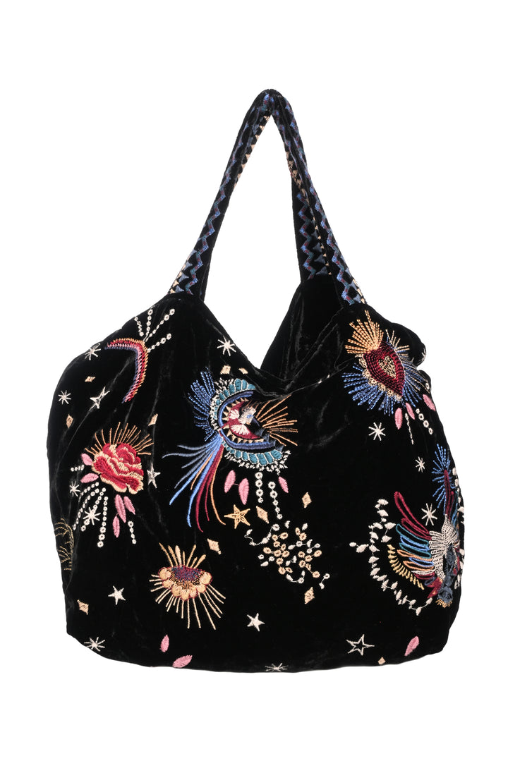 Johnny Was Victoria Embroidered Velvet Tote