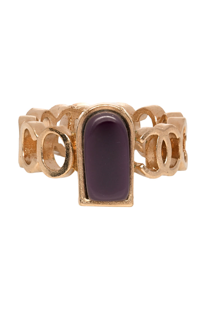 Chanel Size 6.5 2008 Coco & CC Logo Band Pendant Ring