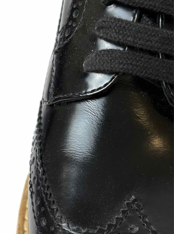 Prada Size 38.5 Leather Platform Brogue Espadrille Derby Flats