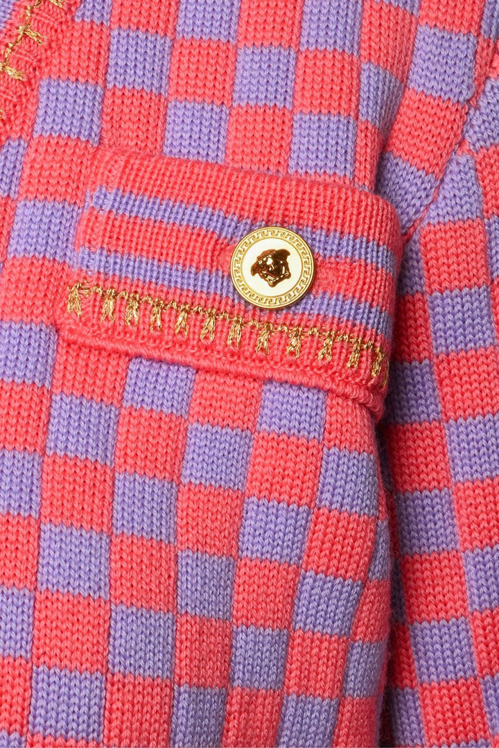 Versace Size 40 Checkerboard Cropped Cardigan