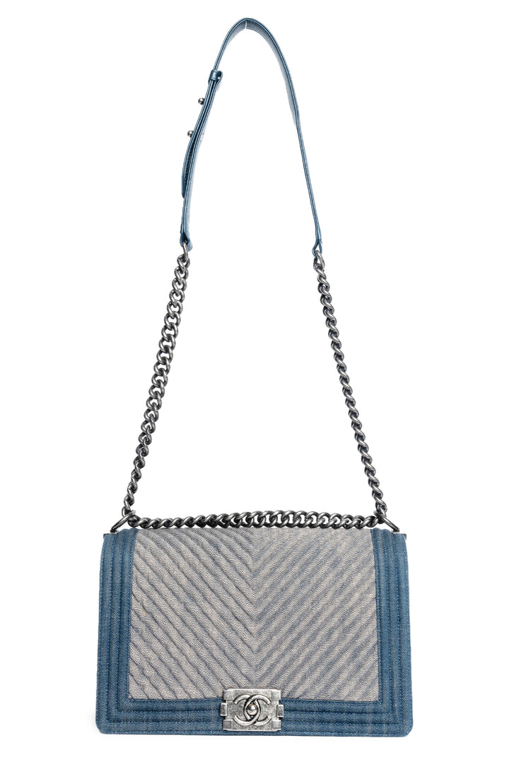 Chanel 2014-15 Medium Denim Chevron Boy Bag