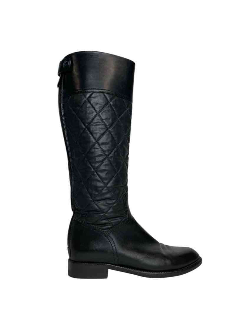 Chanel Size 37.5 Quilted Nylon & Leather Boots