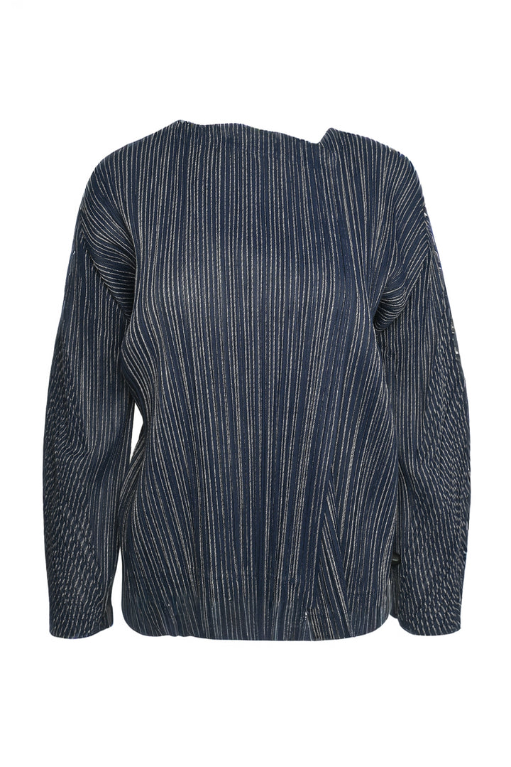 Pleats Please Size 5 Striped Pleated Cardigan