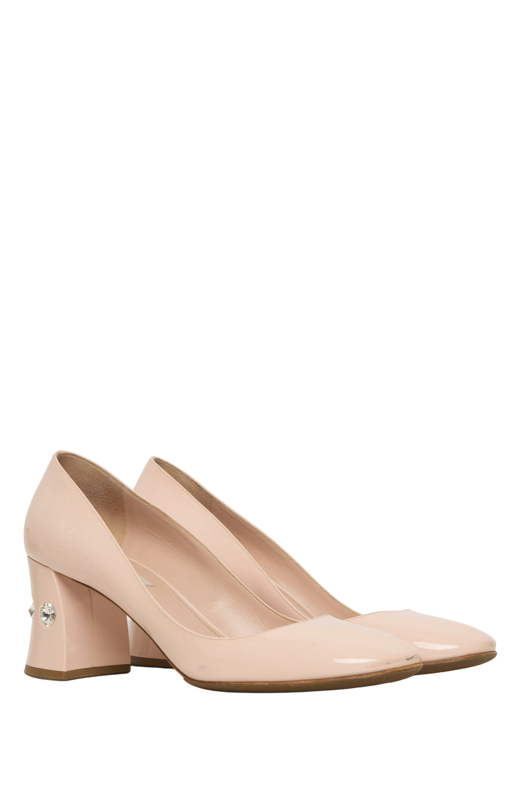 Miu Miu Size 40 Crystal Embellished Patent Leather Block Heel Pumps