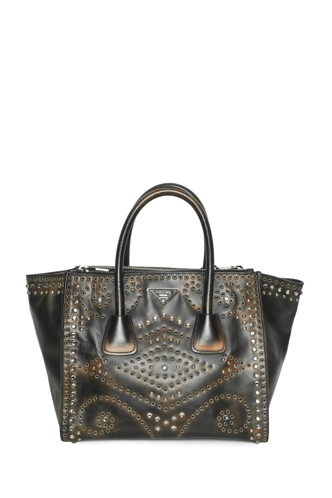 Prada Vitello Vintage Grommet Crystal Twin Tote