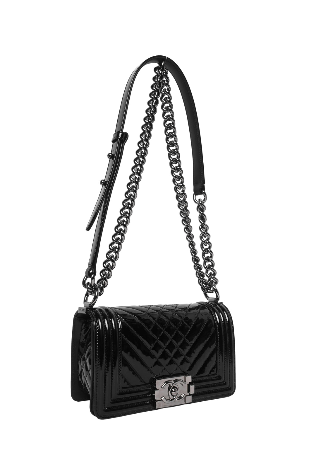 Chanel 2013-2014 Patent Chevron Quilted Small Boy Bag