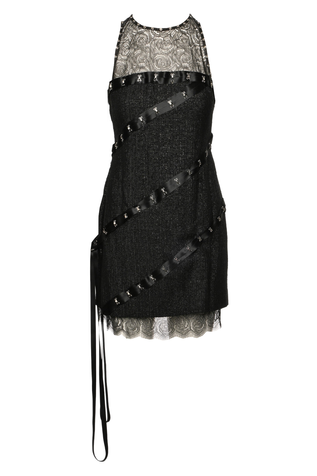 Chanel Size 40 2003 Snap Collection Lace & Wool Sleeveless Dress