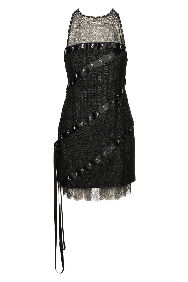 Chanel Size 40 2003 Snap Collection Lace & Wool Sleeveless Dress