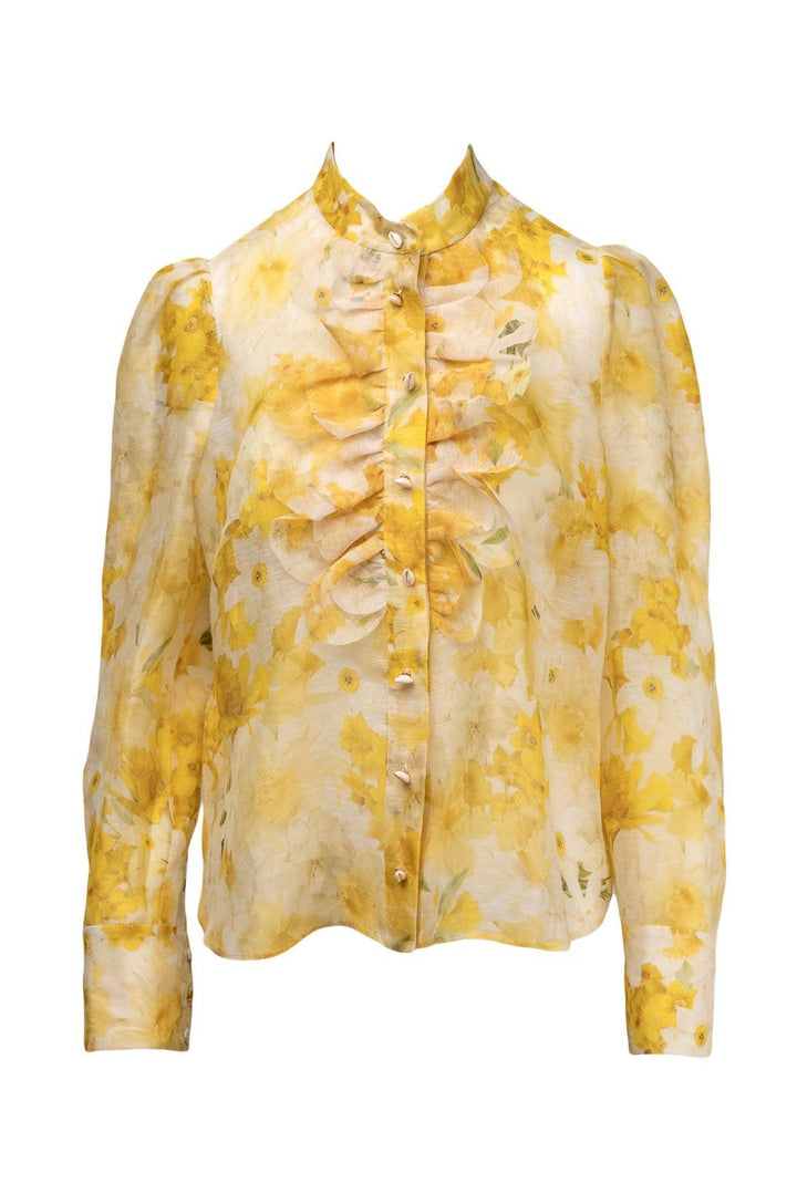 Zimmermann Size 3 Wonderland Daffodil Print Linen & Silk Blend Blouse