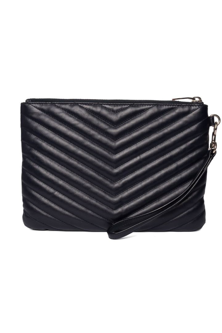 Saint Laurent YSL Monogram Chevron Quilted Leather Wristlet