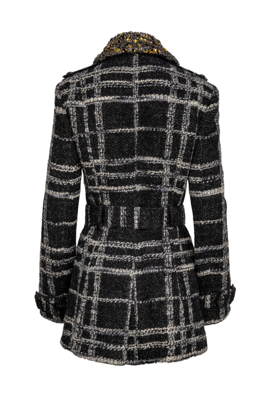 Burberry Size 6 Embellished Checked Wool Jacket