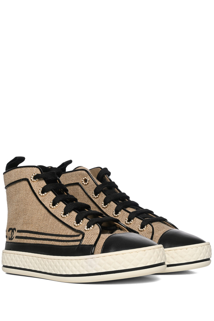 Chanel Size 35.5 2019 Faux Pearl & Interlocking CC High Top Sneaker